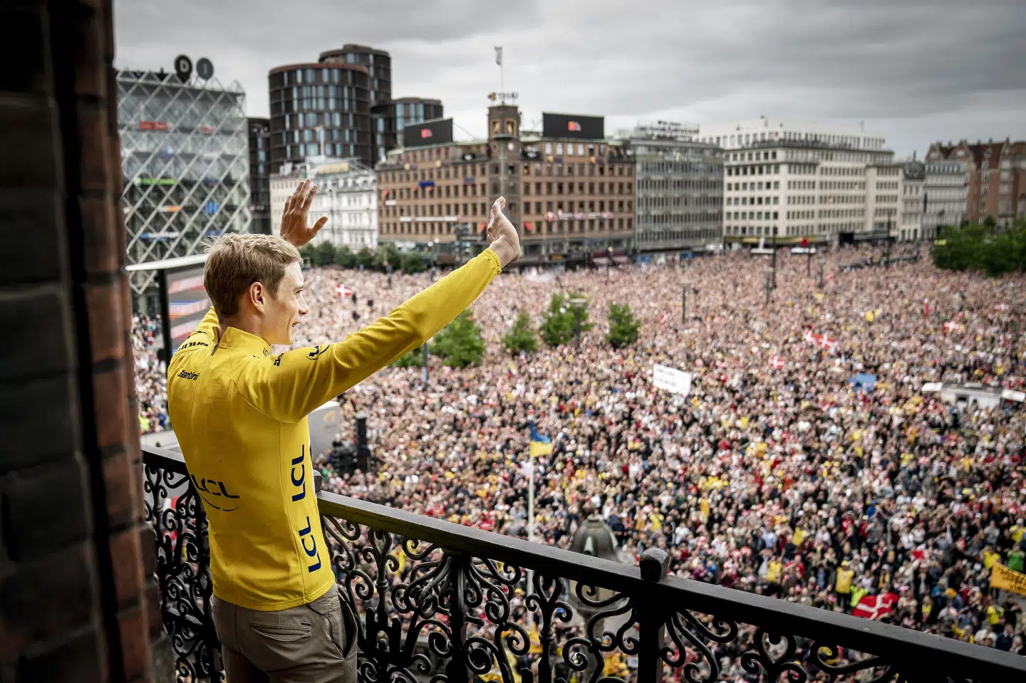 Jonas Vingegaard blev fejret på Københavns Rådhus 27. juli 2022. Jonas Vingegaard vandt tre dage tidligere Tour de France 2022. Mads Claus Rasmussen/Ritzau Scanpix