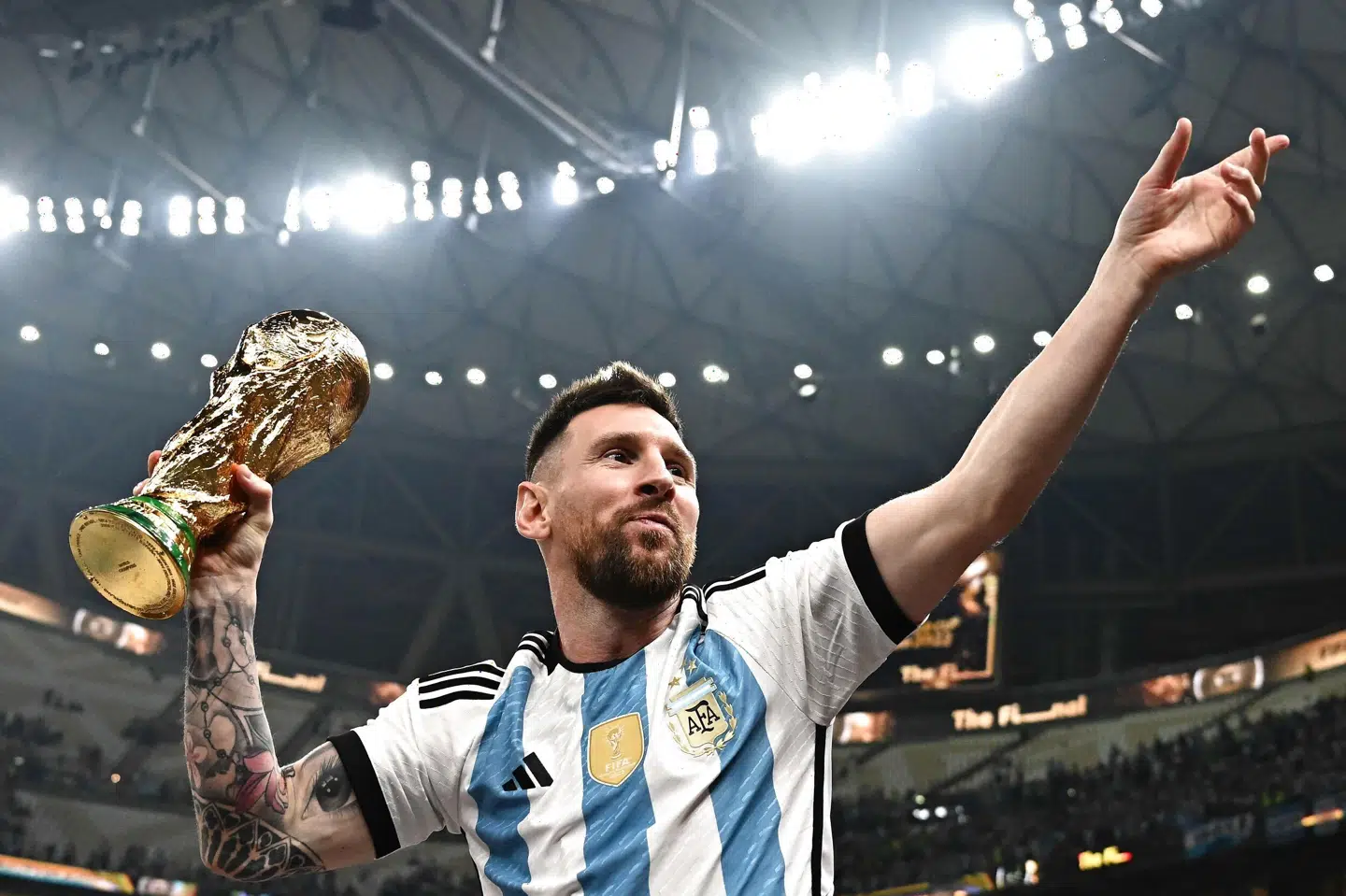 Lionel Messi scorede to mål i søndagens VM-finale, som endte med argentinsk sejr over Frankrig efter straffesparkskonkurrence. Anne-Christine Poujoulat/Ritzau Scanpix