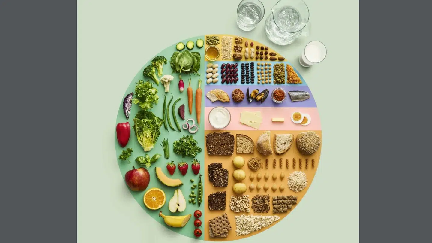 Kostrådscirklen er en visuel guide. Den viser, hvor meget de forskellige madvarer skal fylde i forhold til hinanden.