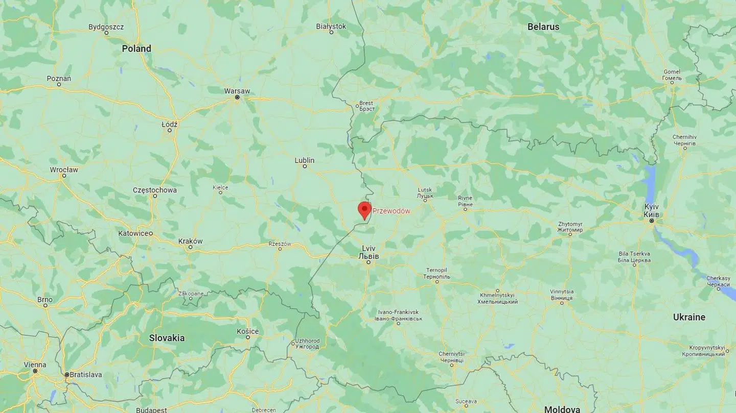 Her var der meldinger om en eksplosion fra polske medier. Foto: Google Maps.