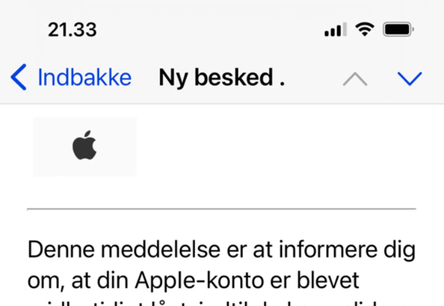 Sådan ser beskedens indledning ud.