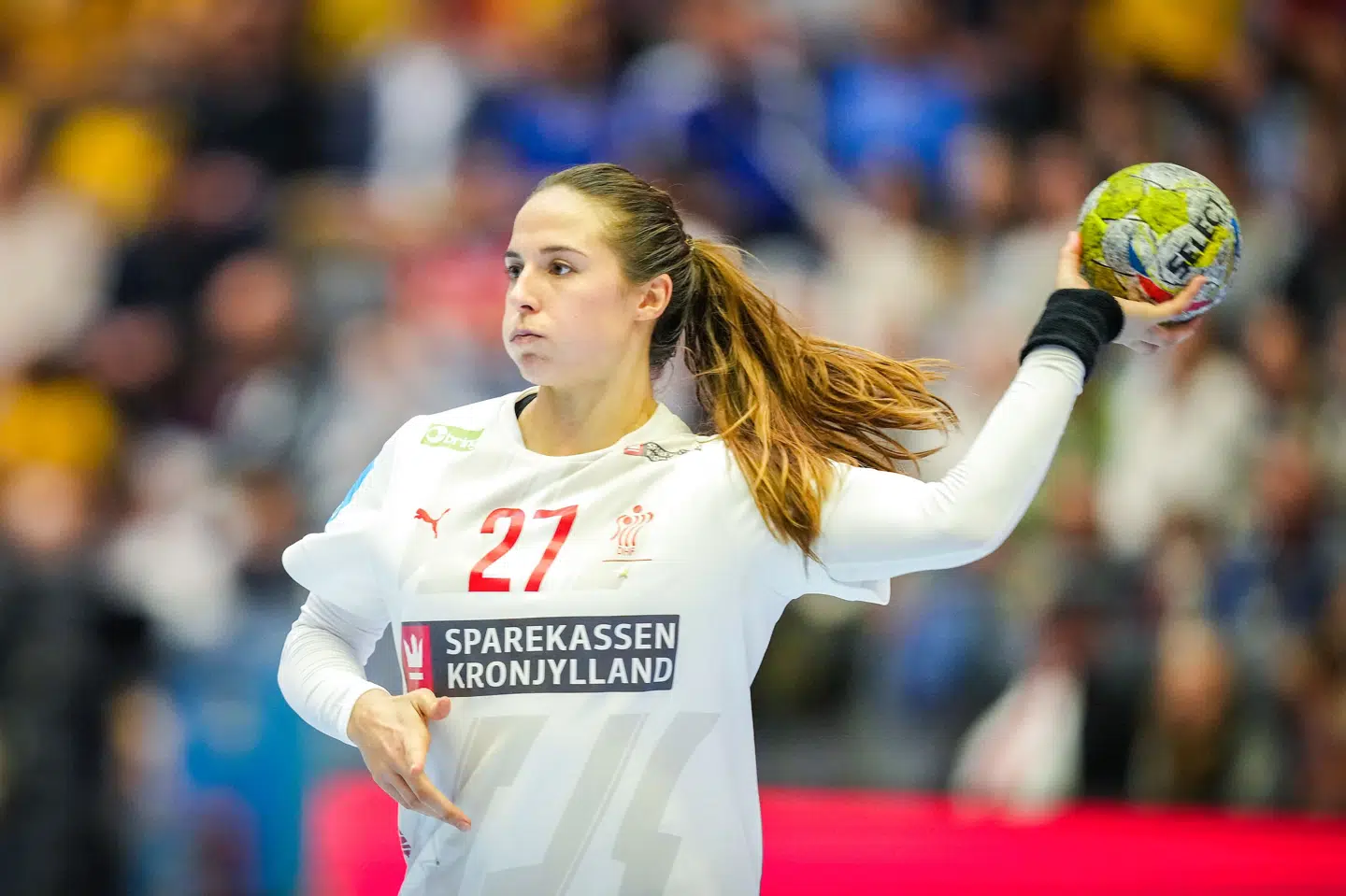 Louise Burgaard frygter, at der kan være mange tomme sæder i Zlatorog Arena fredag aften til EM-åbningen, selv om Danmark møder værtsnationen. Beate Oma Dahle/Ritzau Scanpix