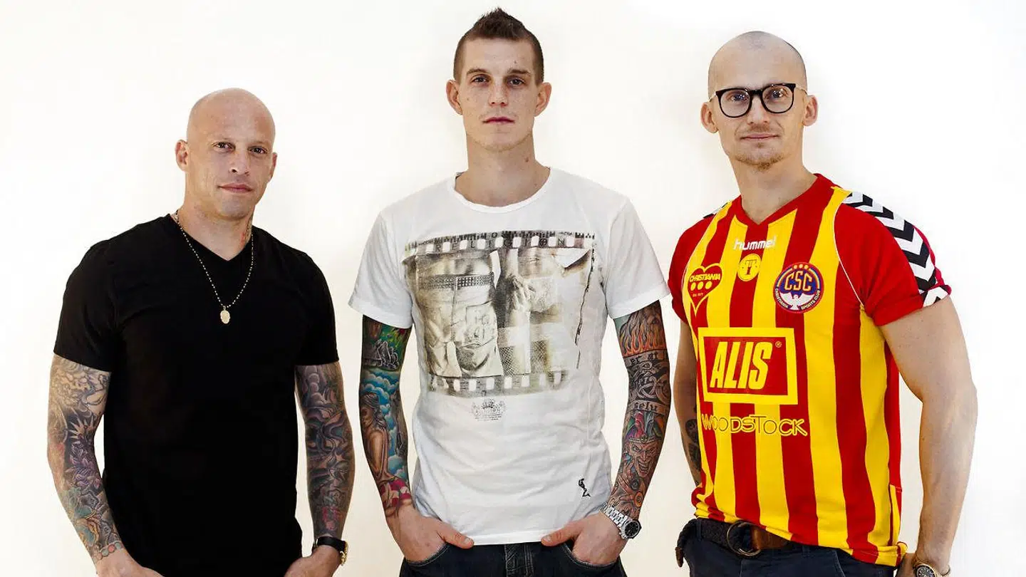 Daniel Agger (i midten) og Christian Stadil (th.) sammen med tatovøren Ami James, der blev kendt i tv-programmet 'Miami Ink'.