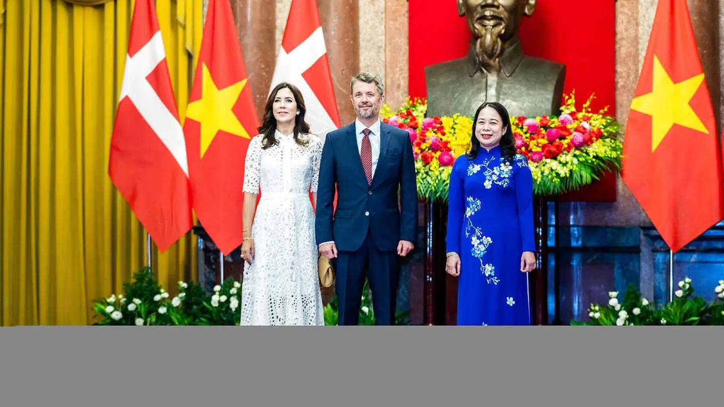 Kronprins Frederik og Kronprinsesse Mary mødes med Vietnams vicepræsident, Vo Thi Anh Xuan, under et erhvervsfremstød i Hanoi, Vietnam, tirsdag den 1. november 2022. (Foto: Ida Marie Odgaard/Ritzau Scanpix)