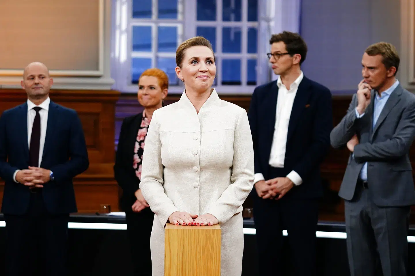 Statsminister Mette Frederiksen (S) slog igen fast under sidste partilederdebat, at hendes førsteprioritet er en bred regering efter valget. Bo Amstrup/Ritzau Scanpix