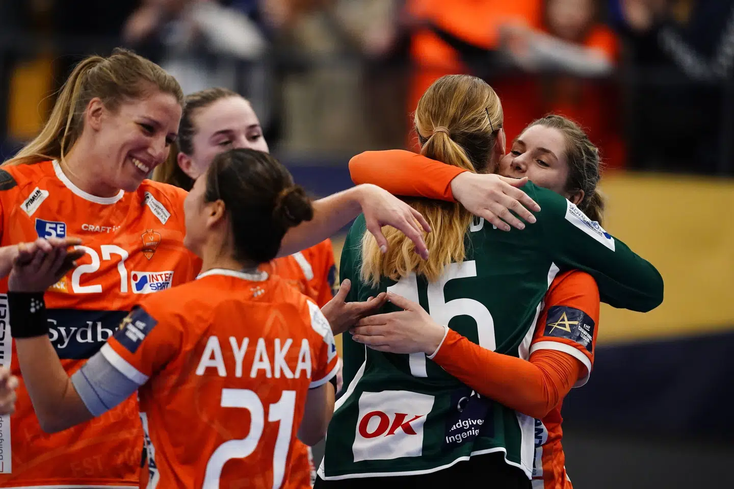 Glæden var stor i Odense, da sejren over Bietigheim var sikret. Mads Claus Rasmussen/Ritzau Scanpix