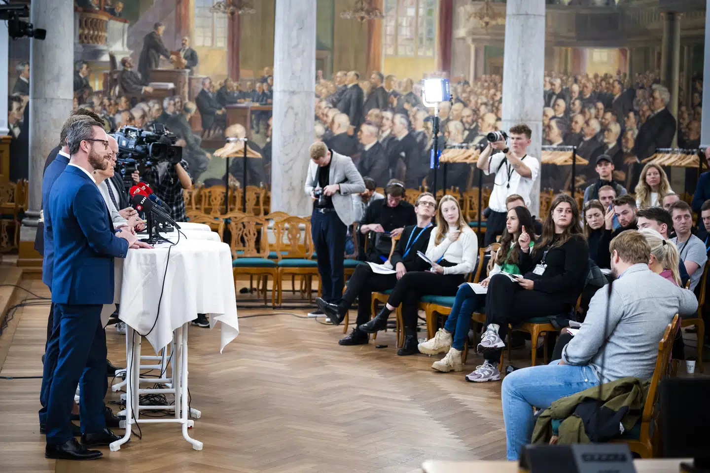 Lederne af de blå partier har tirsdag holdt pressemøde om fælles initiativer i forhold til danskernes frie valg i Fællessalen på Christiansborg. Martin Sylvest/Ritzau Scanpix