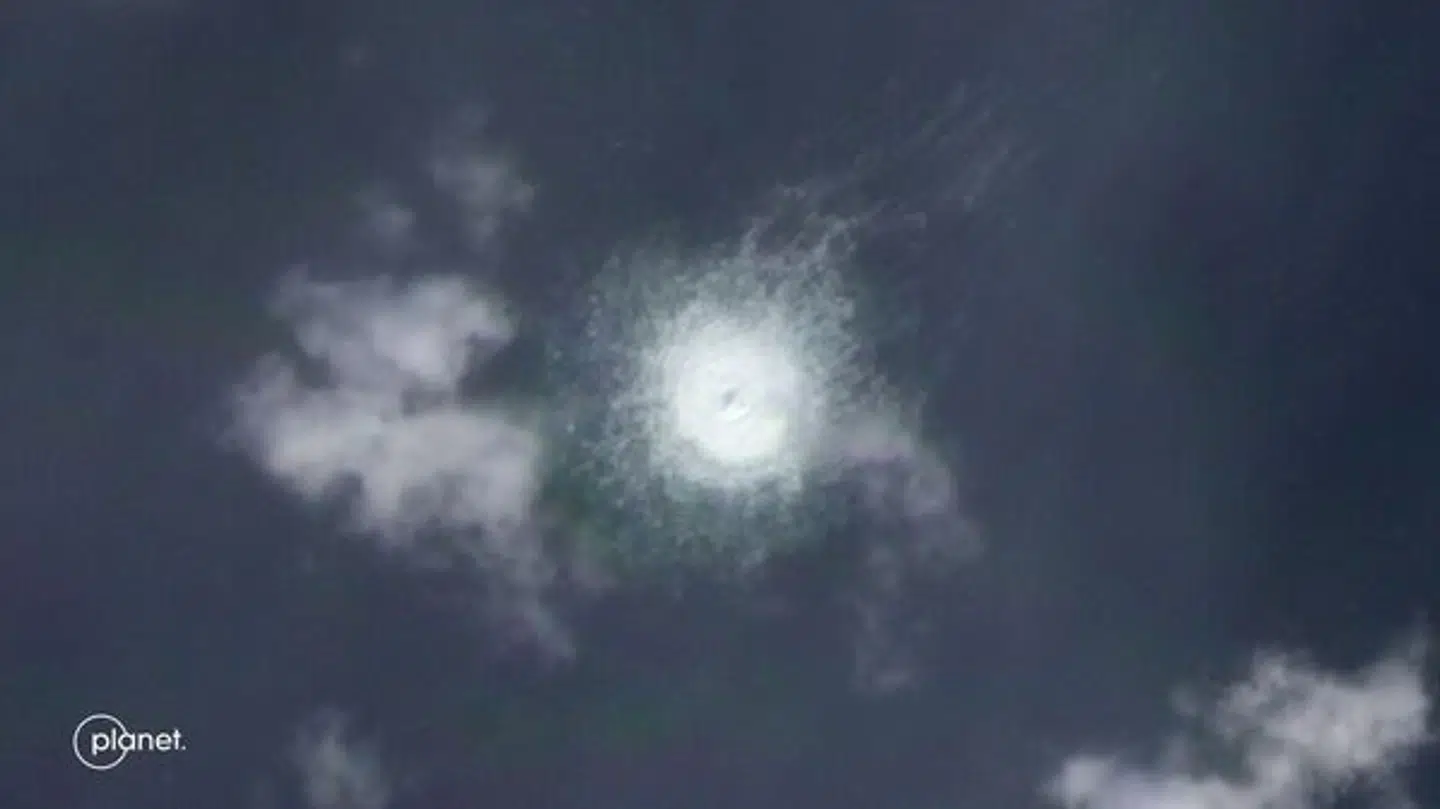 Satellitvirksomheden Planet Labs PBC har taget billeder fra rummet, hvor man kan se omfanget af lækagen. Foto: Planet Labs PBC.