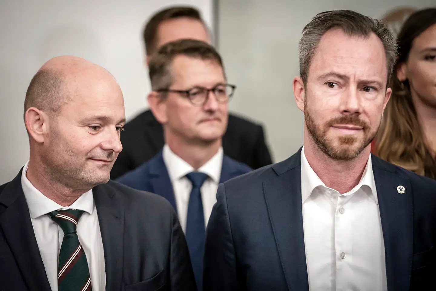 Jakob Ellemann-Jensen og Søren Pape Poulsen under doorstep om aftale om vinterhjælp i Finansministeriet i København, fredag den 23. september 2022.