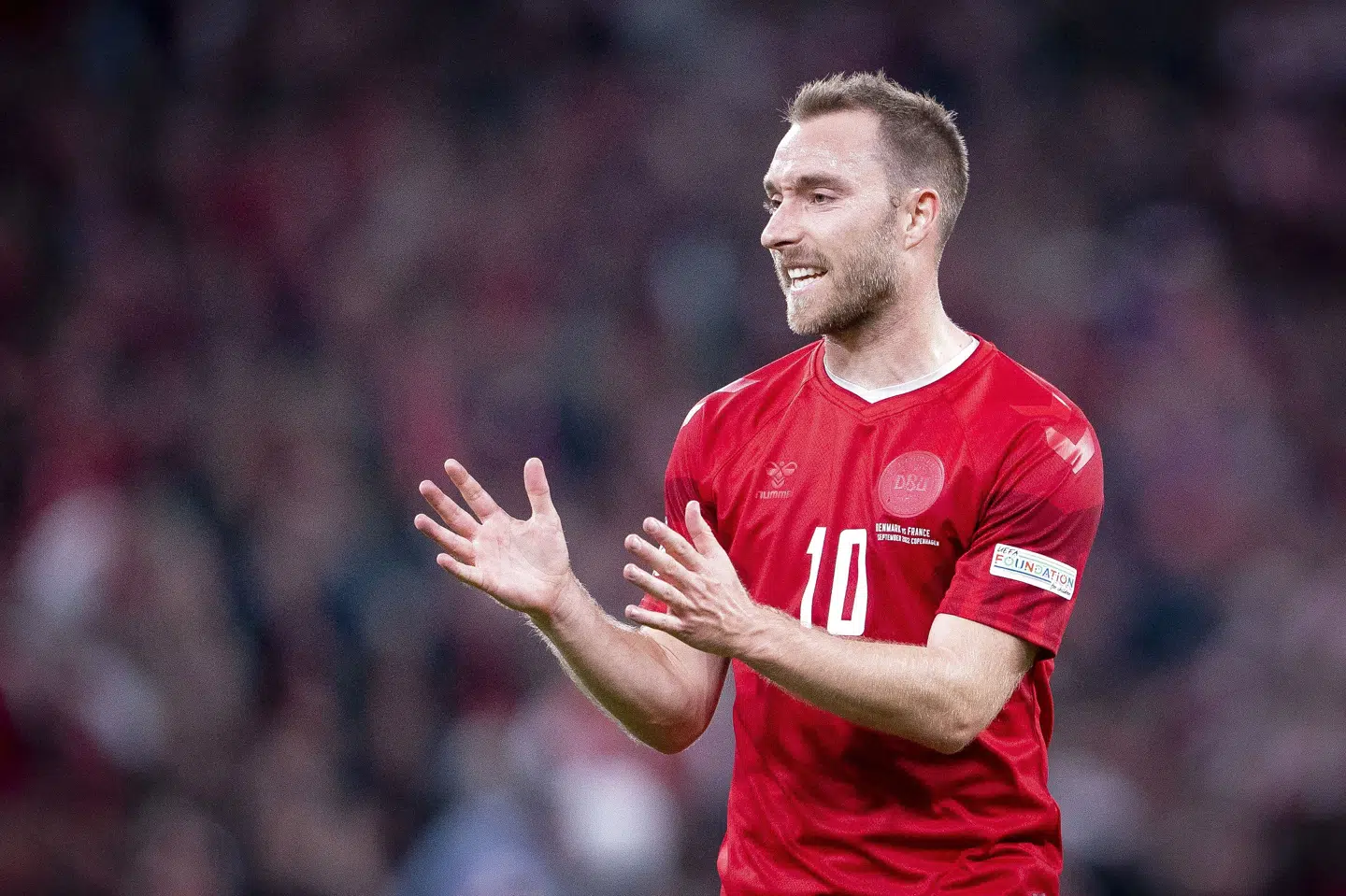 Christian Eriksen havde tredjesidste fod på Danmarks første mål mod Frankrig. Det var Eriksens perfekte diagonalaflevering, der splittede Frankrigs forsvar. Liselotte Sabroe/Ritzau Scanpix