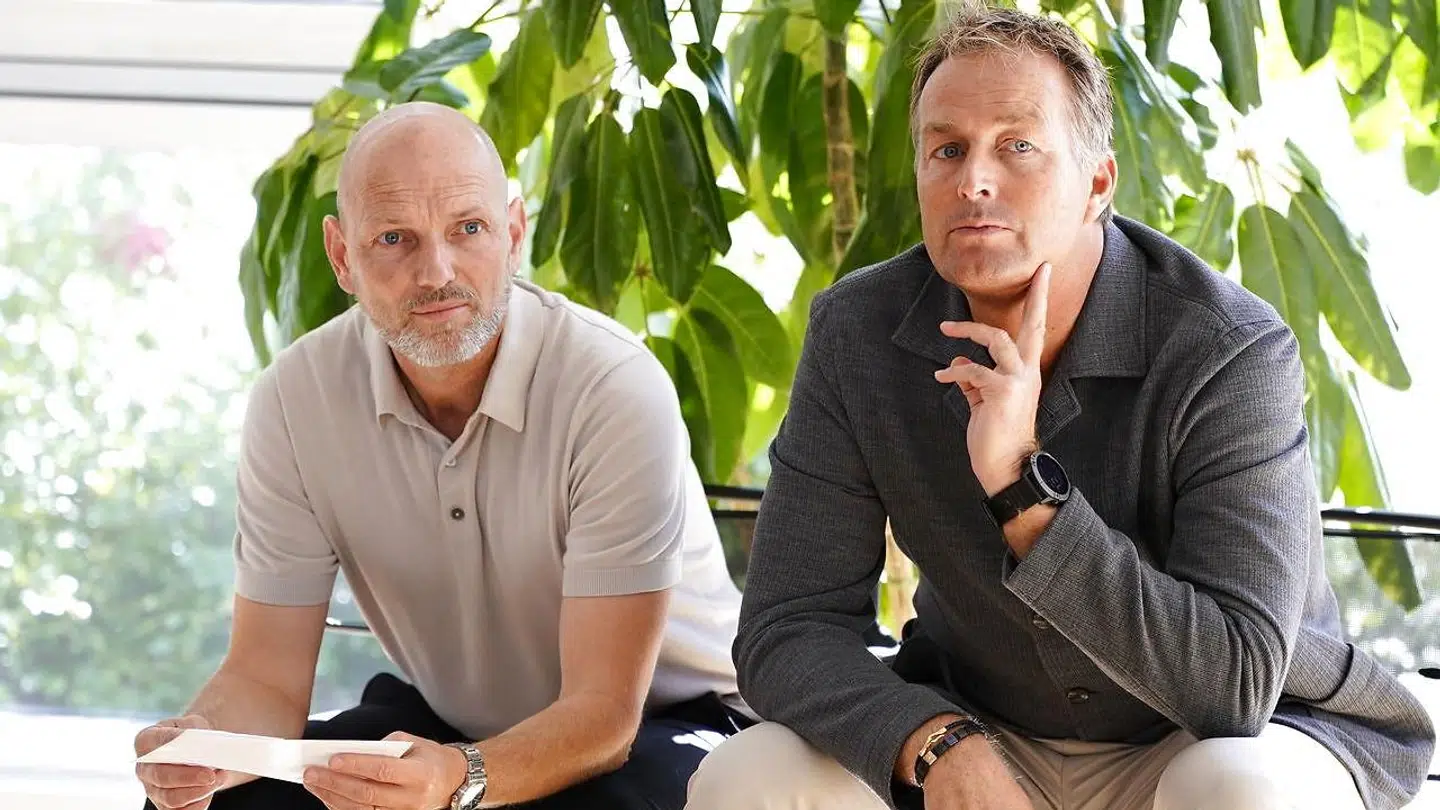 Kasper Hjulmand og U21-landstræner Jesper Sørensen under tirdagens pressemøde.