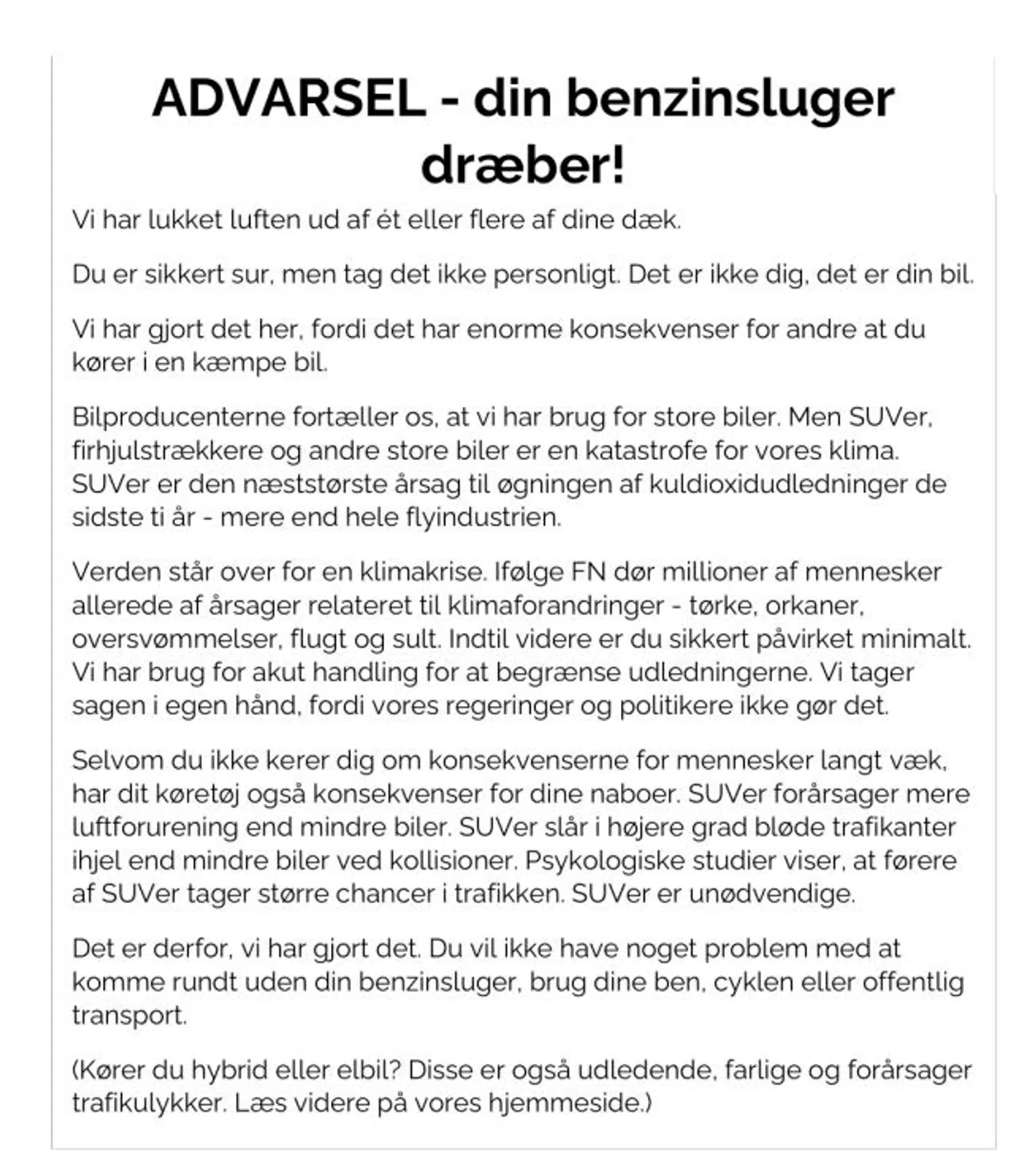 Sådan ser beskeden ud.
