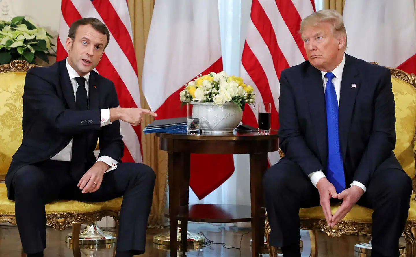 Forholdet mellem Donald Trump og Emmanuel Macron har ikke været gnidningsfrit. På billedet ses de sammen under et NATO-møde i London i 2019.
