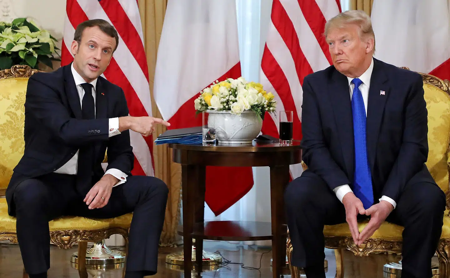 Forholdet mellem Donald Trump og Emmanuel Macron har ikke været gnidningsfrit. På billedet ses de sammen under et NATO-møde i London i 2019.