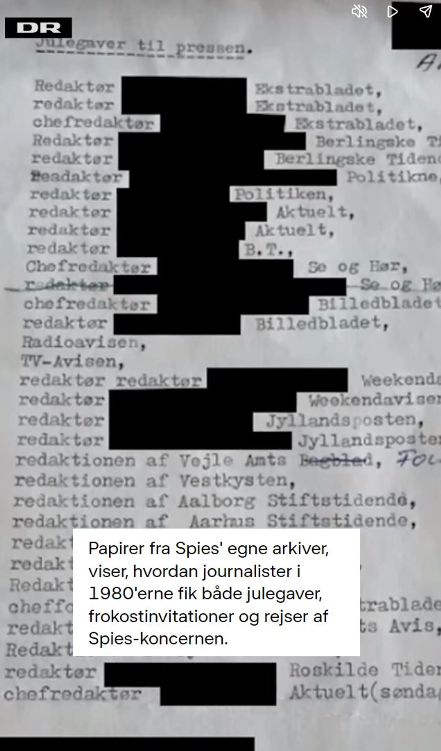 Dokumenterne viser, hvilke chefer og redaktører der fik gaver fra Spies-koncernen. Foto: DR/Instagram.