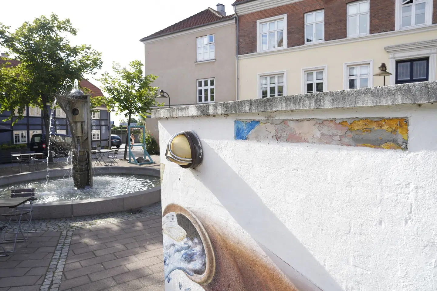 Et skilt på Simon Spies Plads i Helsingør med navnet på pladsen er blevet fjernet over natten. Keld Navntoft/Ritzau Scanpix