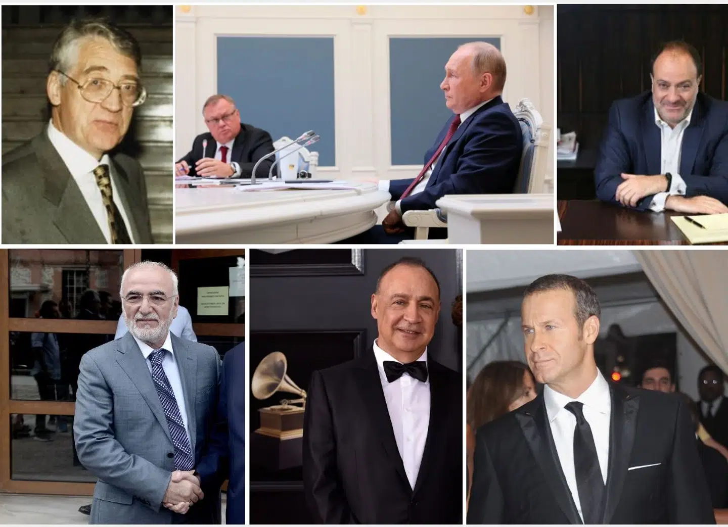 Øverst fra venstre Yuri Gushchin, Andrei Kostin, Aleksandr Klyachin, Ivan Savvidis, Len Blavatnik og Vladimir Doronin.