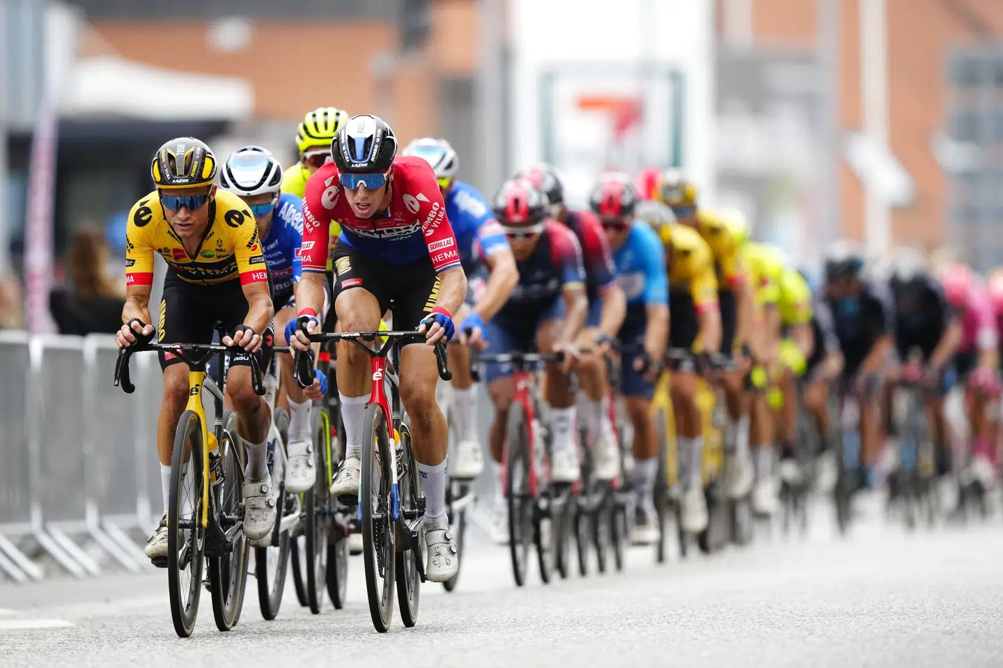 Feltet kæmpede sig gennem den 239 kilometer lange etape fra Otterup til Herning. Undervejs var der kortvarigt en lastbil på ruten, men den nåede ikke at skabe store problemer. Bo Amstrup/Ritzau Scanpix