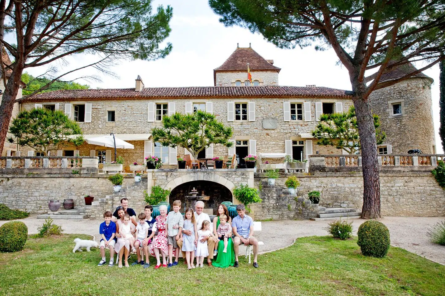 (L-R) Prince Felix, Prince Joachim, Princess Marie, Princess Athena, Prince Henrik and Prince Nikolai, Queen Margrethe II., Prince Christian, Princess Isabella, Prince Henrik and Princess Josephine of Denmark during the photo session on the occasion of Prince Henrik's 80th birthday at Chateau de Cayx in France, 11 June 2014. Photo by: Patrick van Katwijk/picture-alliance/dpa/AP Images