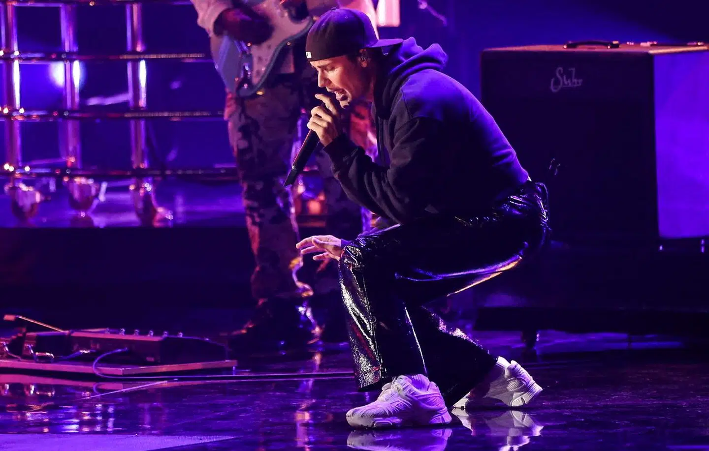 Justin Bieber optræder her med hittet 'Peaches' til Grammy Awards i Las Vegas i april 2022.