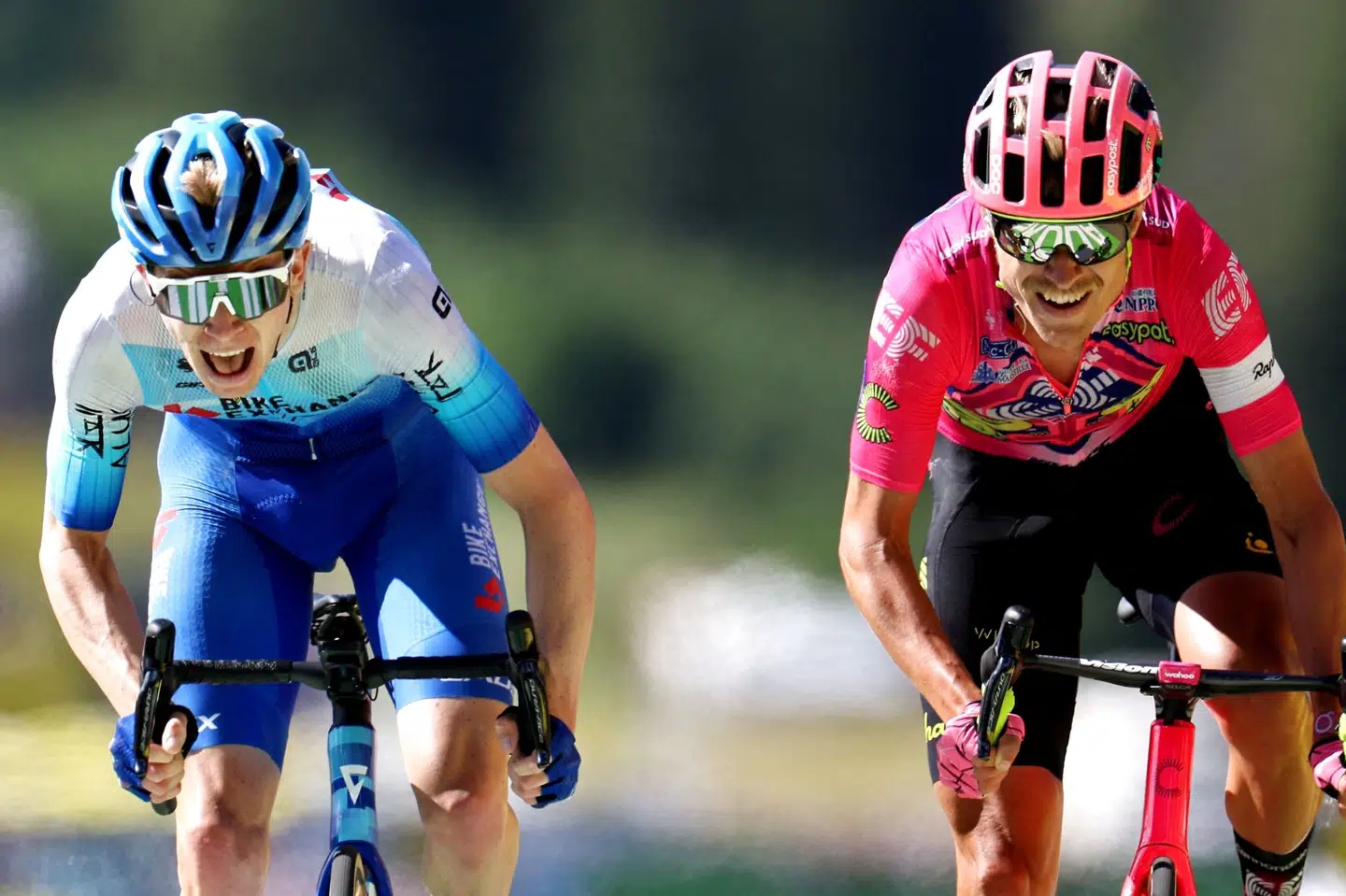 Nick Schultz og Magnus Cort i tæt duel på 10. etape af Tour de France, hvor danskeren løb med sejren. Thomas Samson/Ritzau Scanpix