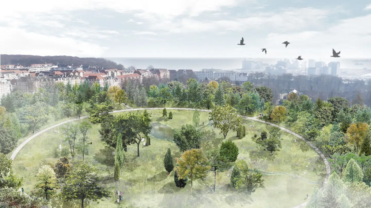 Sådan kunne Nordre Kirkegård komme til at se ud. Visualisering: Schønherr A/S