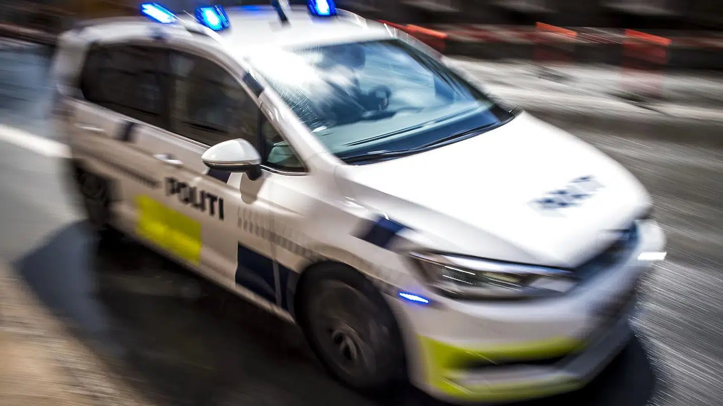 Politibil under udrykning, tirsdag den 7. maj 2019.