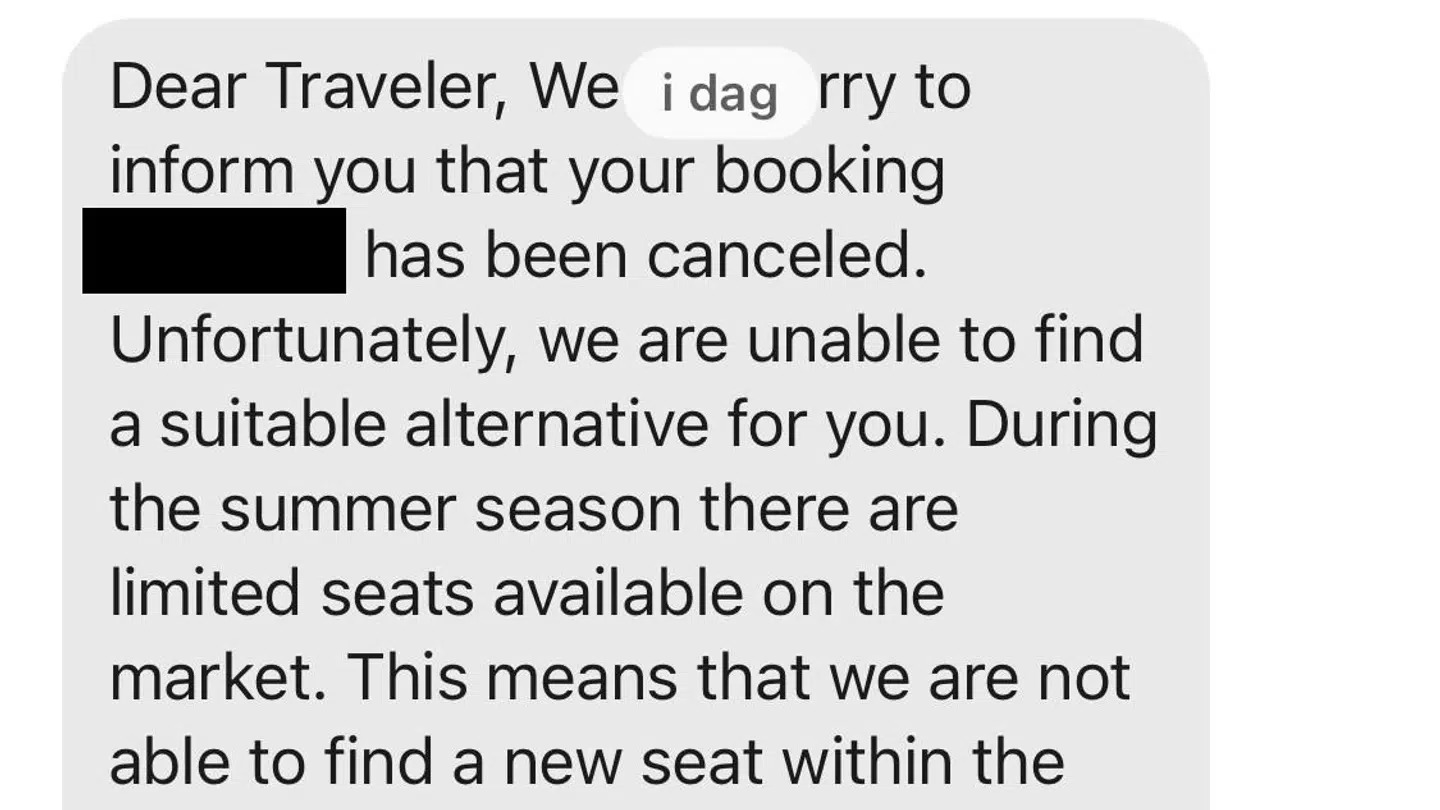 Feriedrømmene blev kort sat på pause, da en sms fra SAS tjekkede ind klokken 04.00 i nat.