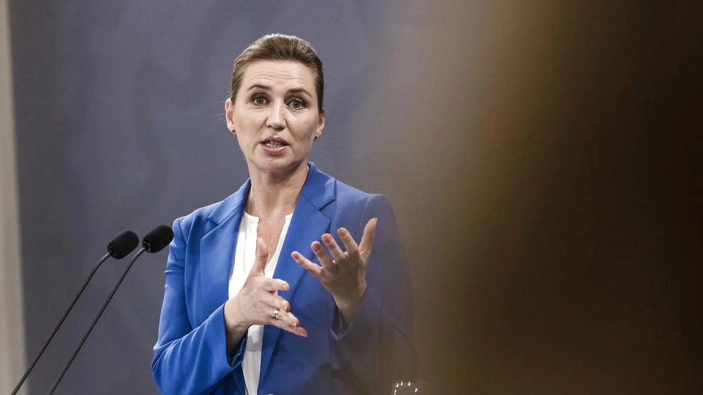 Statsminister Mette Frederiksen under pressemødet i Statsministeriet fredag.