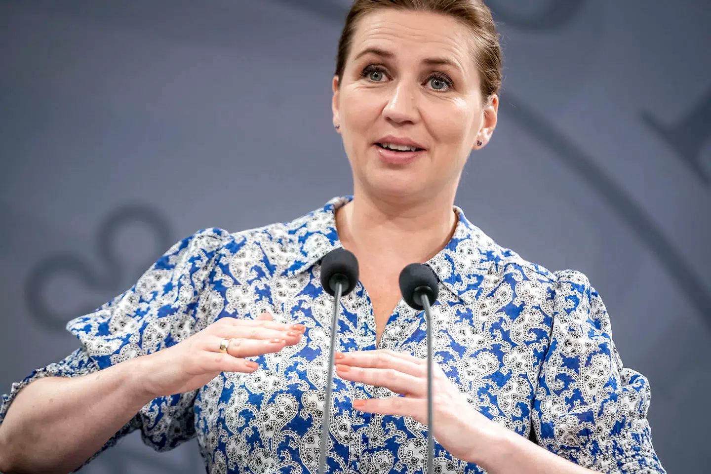 Statsminister Mette Frederiksen (S) under pressemøde i Spejlsalen i Statsministeriet om coronastrategien for de kommende måneder, onsdag den 22. juni 2022. (Foto: Mads Claus Rasmussen/Ritzau Scanpix)