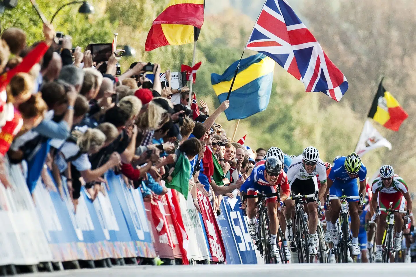 Britiske Mark Cavendish vandt VM-landevejsløbet i 2011. Dengang blev VM afholdt i Danmark. Måske kan VM komme tilbage til de danske landeveje i 2029. Jonathan Nackstrand/Ritzau Scanpix