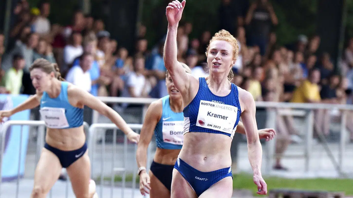 Der blev fundet danmarksmestre i 47 forskellige sportsgrene under DM-ugen. Her Mathilde Kramer, der var hurtigste kvinde på 100 meter.