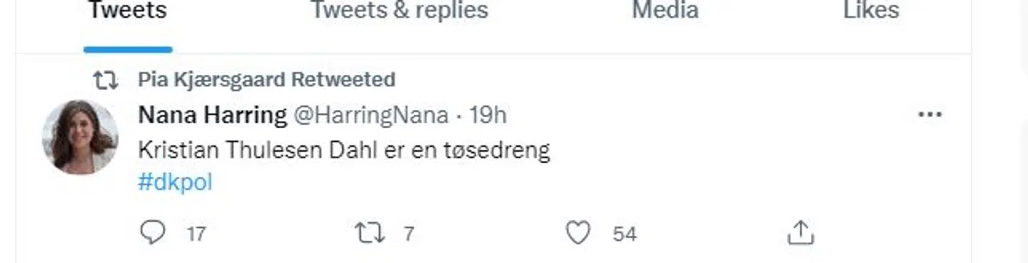 Her det delte tweet. Nana Harring er i øvrigt folketingskandidat for DF til næste valg i Nordjylland.