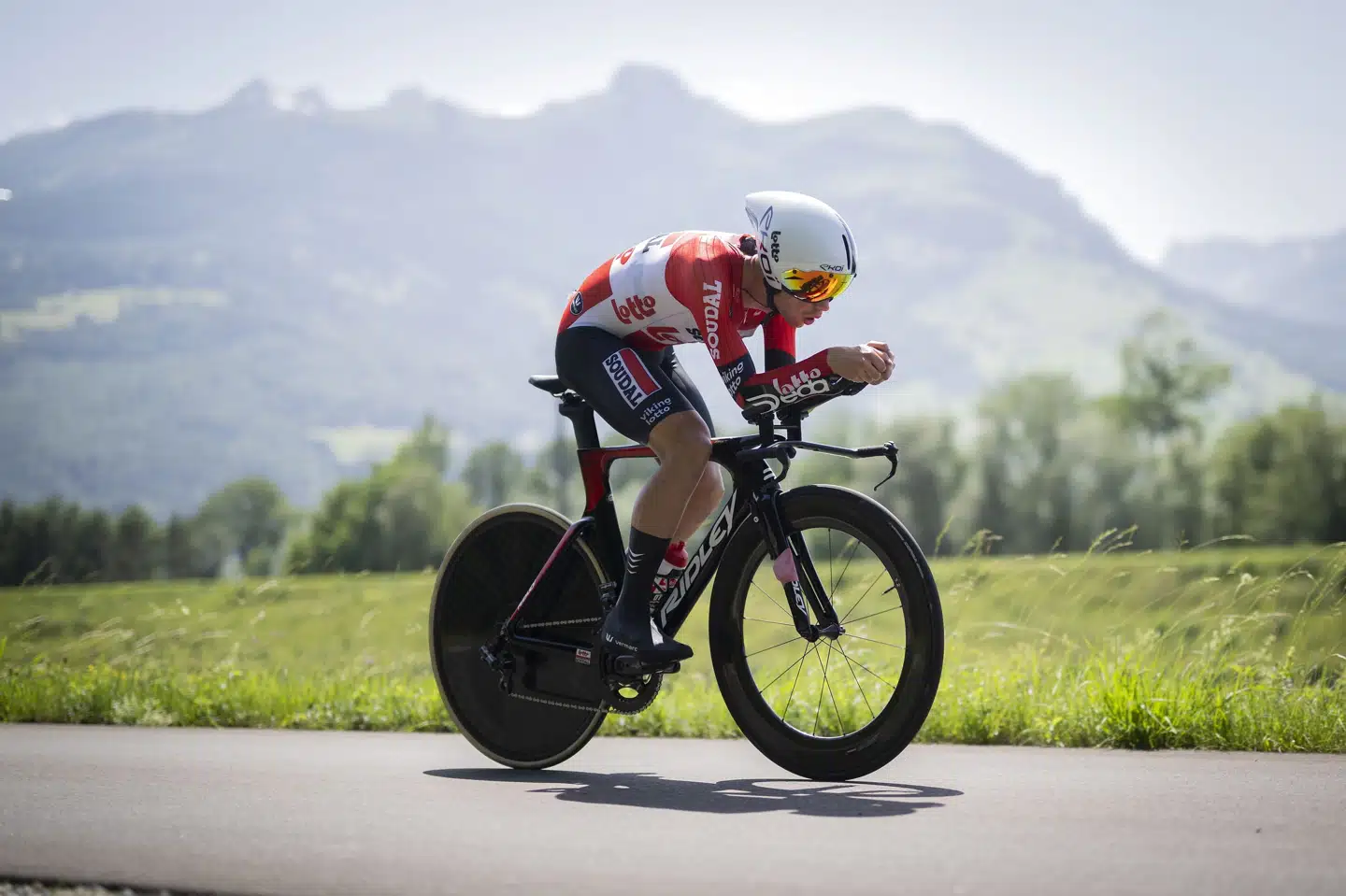 Andreas Kron var senest til start i Schweiz Rundt, hvor det blev til flere dage i løbets ungdomstrøje. Gian Ehrenzeller/Ritzau Scanpix
