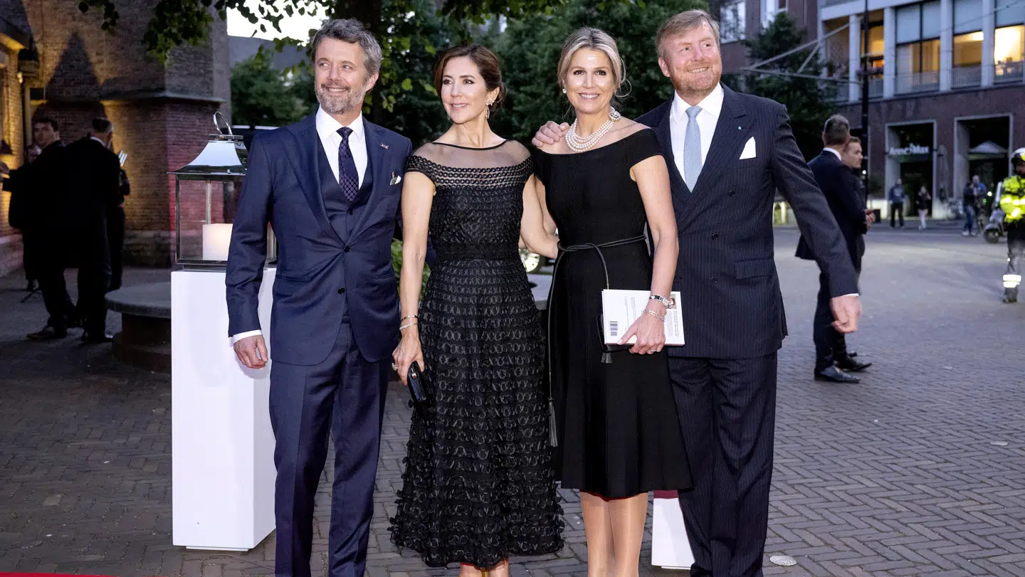 Kronprinsparret deltager i erhvervsfremstød i Holland mandag d. 20. juni 2022. Gallamiddag. Kronprins Frederik, Kronprinsesse Mary og det hollandske kongepar forlader gallafesten.