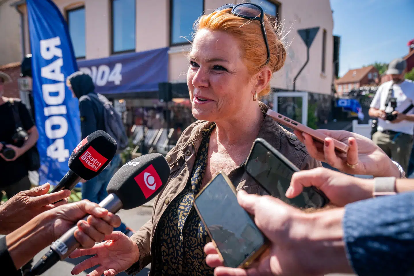 Inger Støjberg udtaler sig til pressen på Folkemødet i Allinge på Bornholm. Ida Marie Odgaard/Ritzau Scanpix