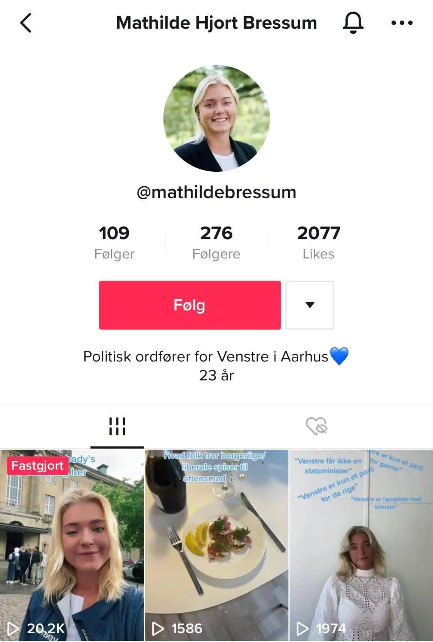 Sådan ser Mathilde Hjort Bressums profil ud på TikTok.