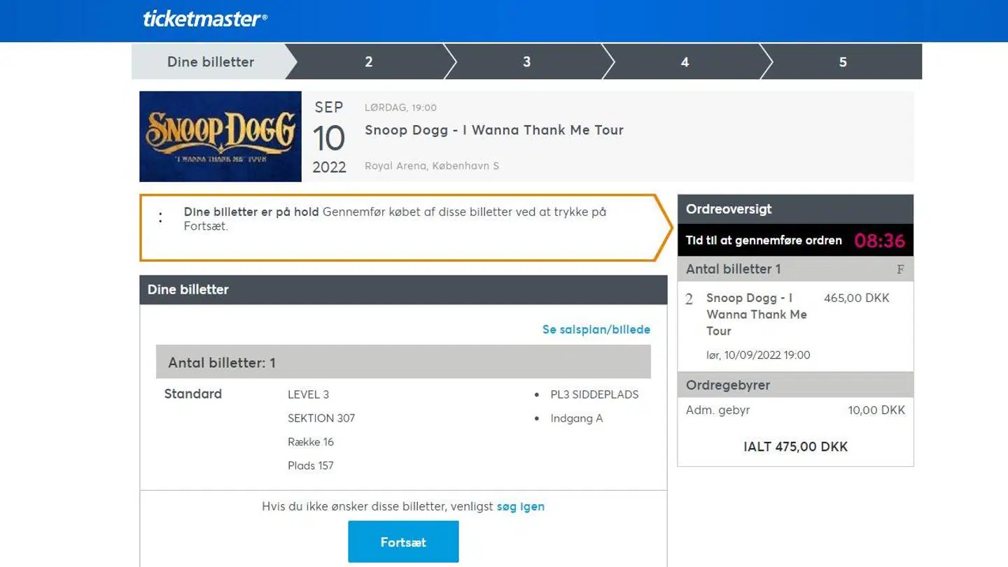 Dokumentation: Indtil torsdag eftermiddag omkring klokken 15 var det stadig muligt at købe billetter til den ellers aflyste koncert med Snoop Dogg i Royal Arena 10. september. Billedet er taget torsdag ved middagstid, hvor der kunne købes billetter.