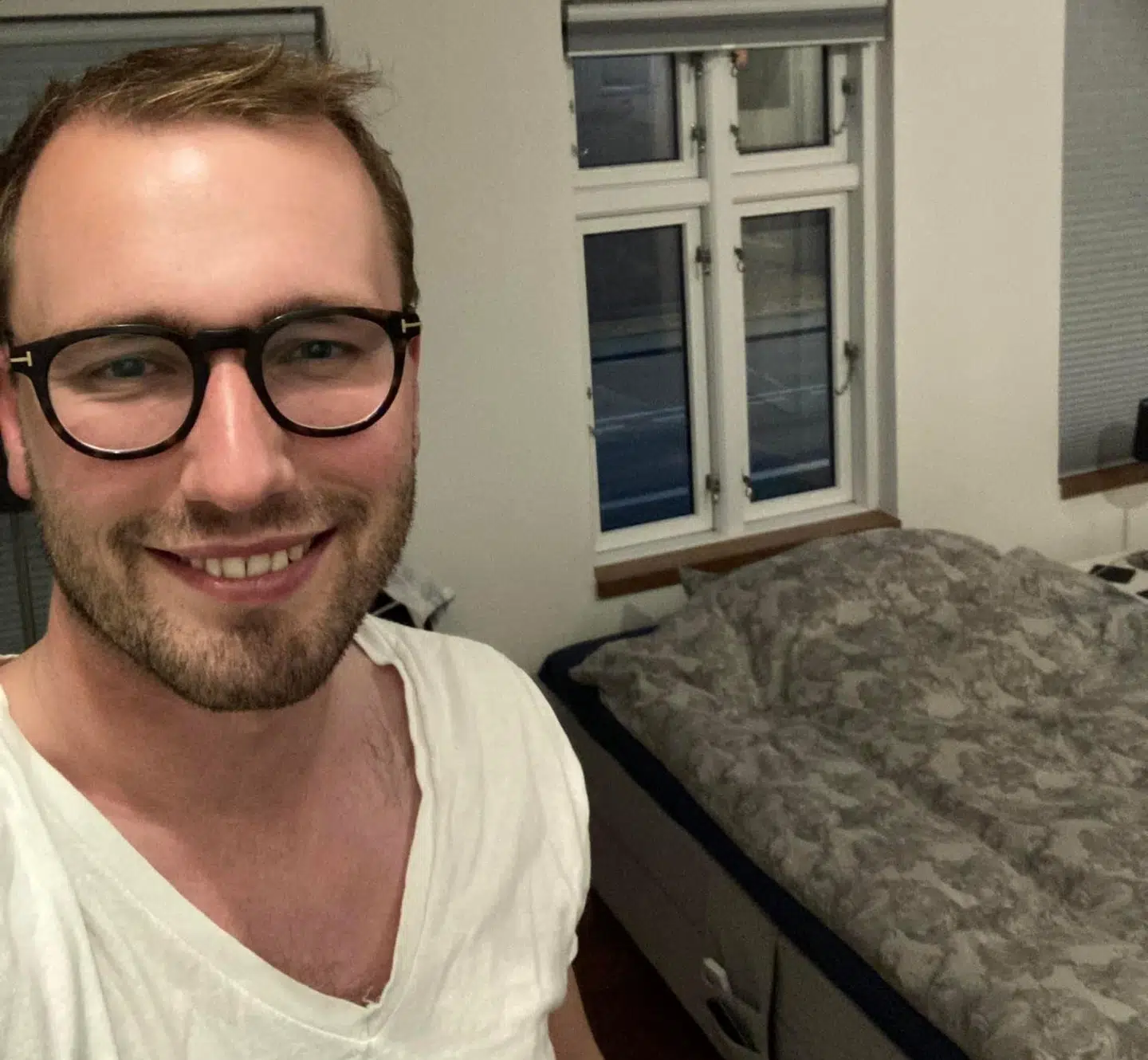 Christoffer Lilleholt (V) har sammen med en partifælle overnatte hos en nabo til letbanen natten til tirsdag. Foto: Privat