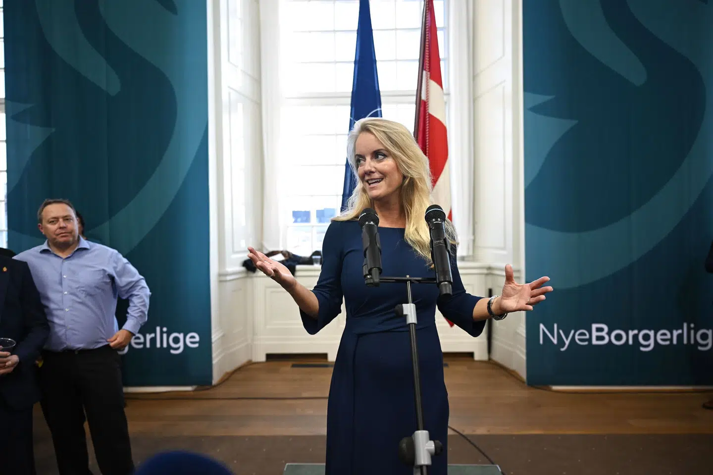 Pernille Vermund går på talerstolen og taler til Nye Borgerlige onsdag aften. Philip Davali/Ritzau Scanpix