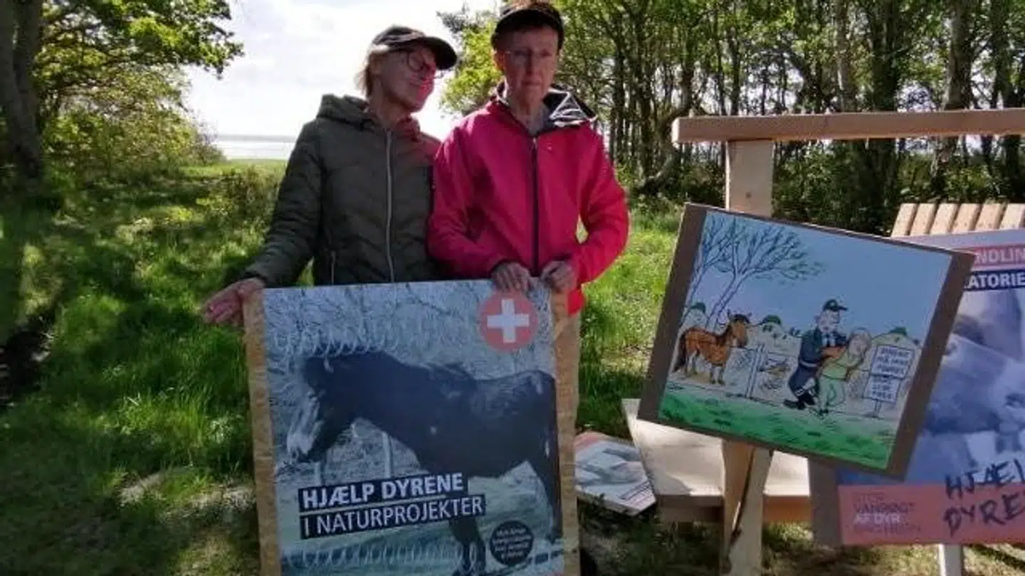 Dorthe Brauner Jensen og Inge Richter Lassen er torsdag formiddag ved at gøre klar til demonstrationen. Foto: Privat.