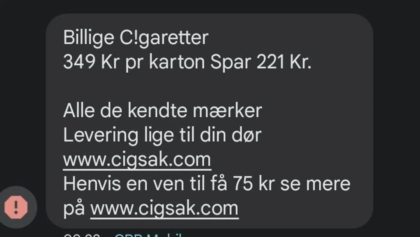 Her er smsen som Cigsak har sendt ud.