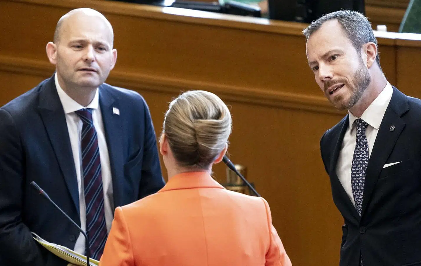 Mette Frederiksen, Søren Pape Poulsen og Jakob Ellemann-Jensen under afslutningsdebat i Folketinget på Christiansborg 2020.