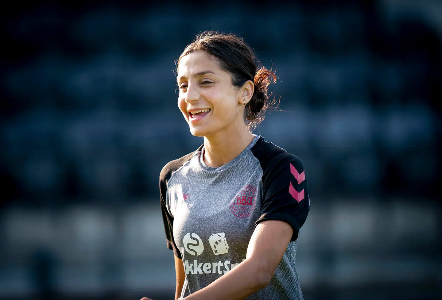 Nadia Nadim da kvindelandsholdet i fodbold samles med mixed zone og træning frem mod EM-kvalifikationskampene mod Bosnien og Malta på Valby Stadion mandag den 14. september 2020.. (Foto: Liselotte Sabroe/Ritzau Scanpix)