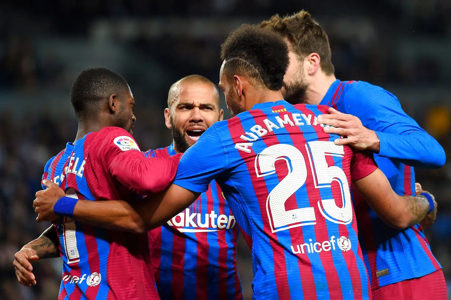 Pierre-Emerick Aubameyang blev matchvinder i Barcelonas 1-0-sejr over Sociedad. Ander Gillenea/Ritzau Scanpix