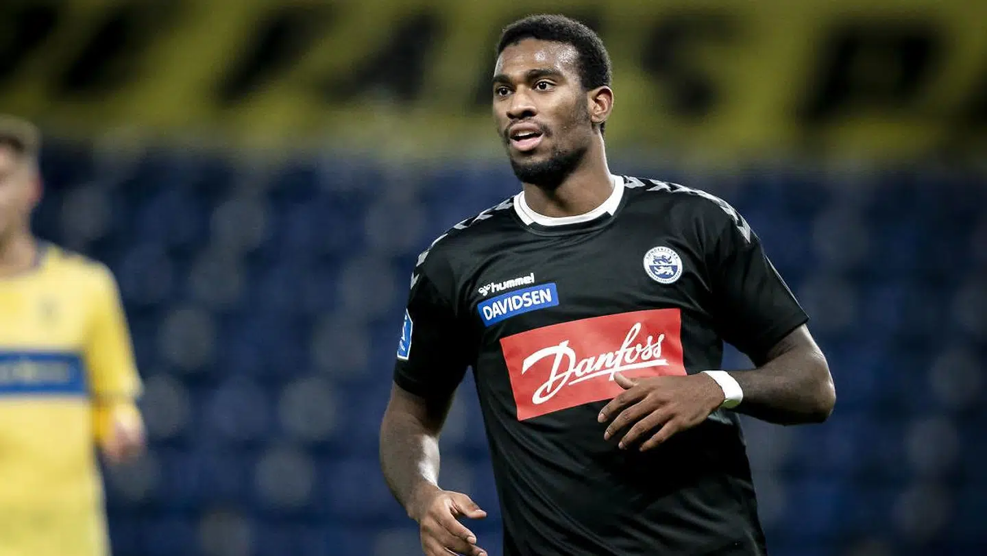 SønderjyskEs Haji Wright under 3F Superligakampen mellem Brøndby IF og SønderjyskE på Brøndby Stadion i Brøndby, søndag den 13. december 2020. Brøndby vinder kampen 2-1.. (Foto: Mads Claus Rasmussen/Ritzau Scanpix)