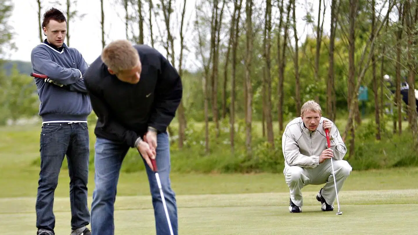 Fra venstre de tre tidligere AaB'ere Ronnie Schwartz, Anders Due og Thomas Gaardsøe (th.) til DM i golf for fodboldspillere i 2008.