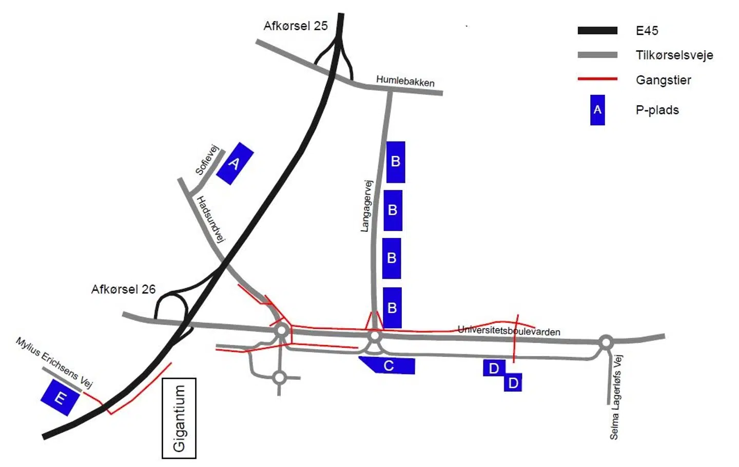 De ekstra p-pladser omkring Gigantium.