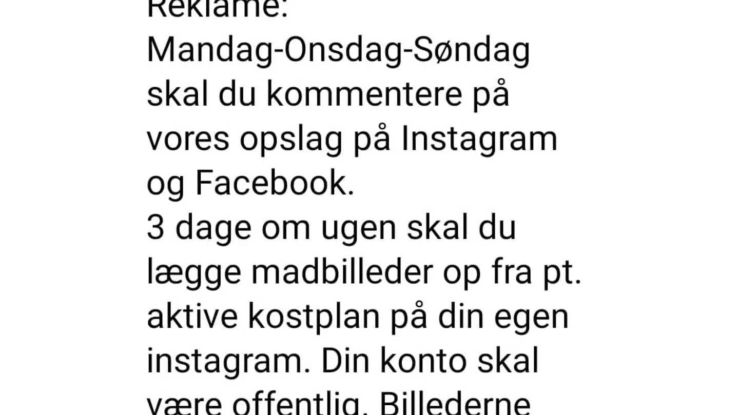 Et uddrag af kontrakten fra Sund med Wulff, hvor kvinderne bindes til at lave reklame for virksomheden.