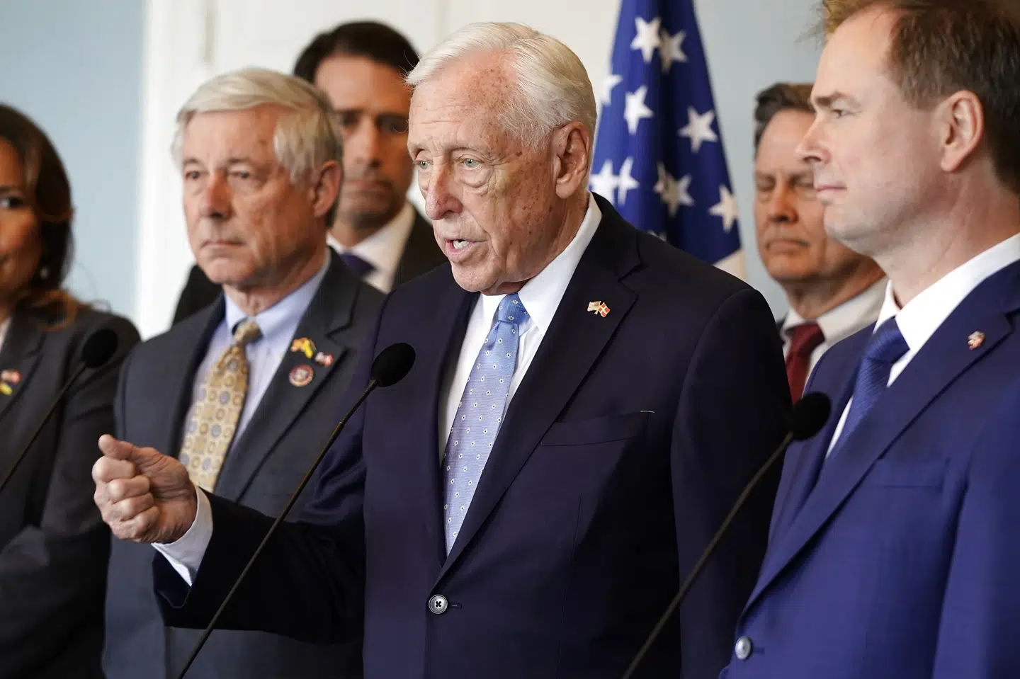 Den demokratiske flertalsleder i Repræsentanternes Hus, Steny Hoyer, er blandt andre i Danmark tirsdag. Liselotte Sabroe/Ritzau Scanpix